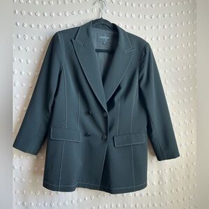Lafayette 148 Stitch Detail Double Breasted Blazer Sz 14 Black